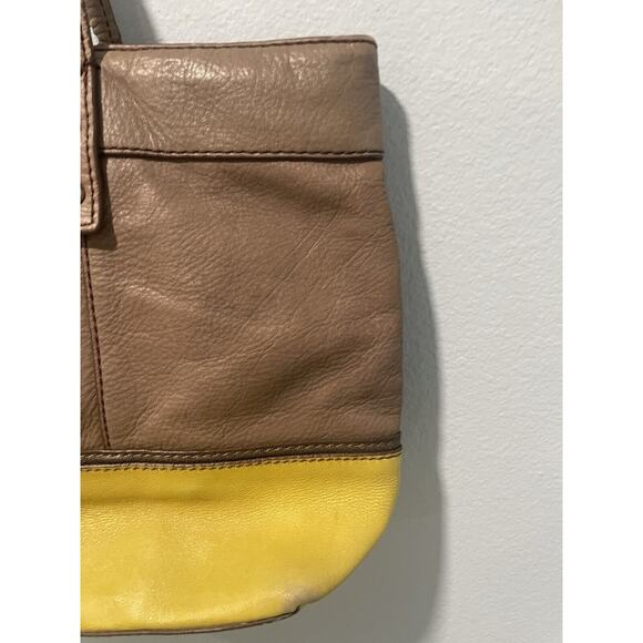 Fossil Women’s Mustard Yellow Brown Leather Tote Key Hole Zip Tote Bag - Picture 10 of 16